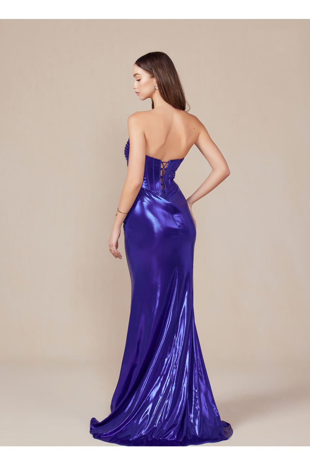 Nox Anabel T1499 Prom Formal Strapless Metallic Long Sheath Gown