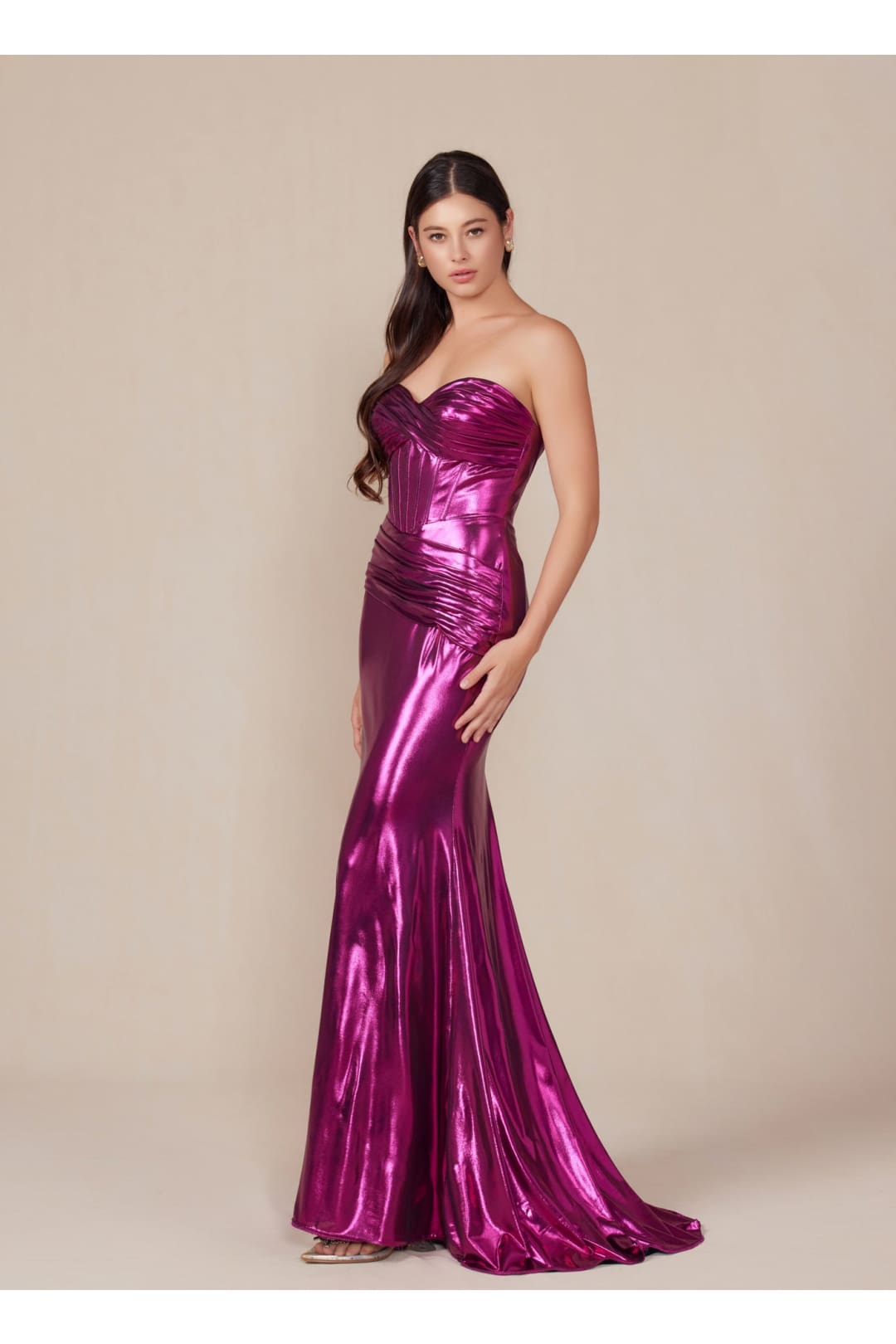 Nox Anabel T1499 Prom Formal Strapless Metallic Long Sheath Gown