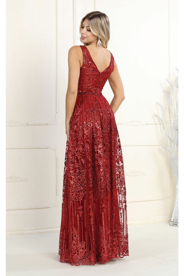 Sleeveless Glitter Prom Dress Long A-line Formal Evening Gown