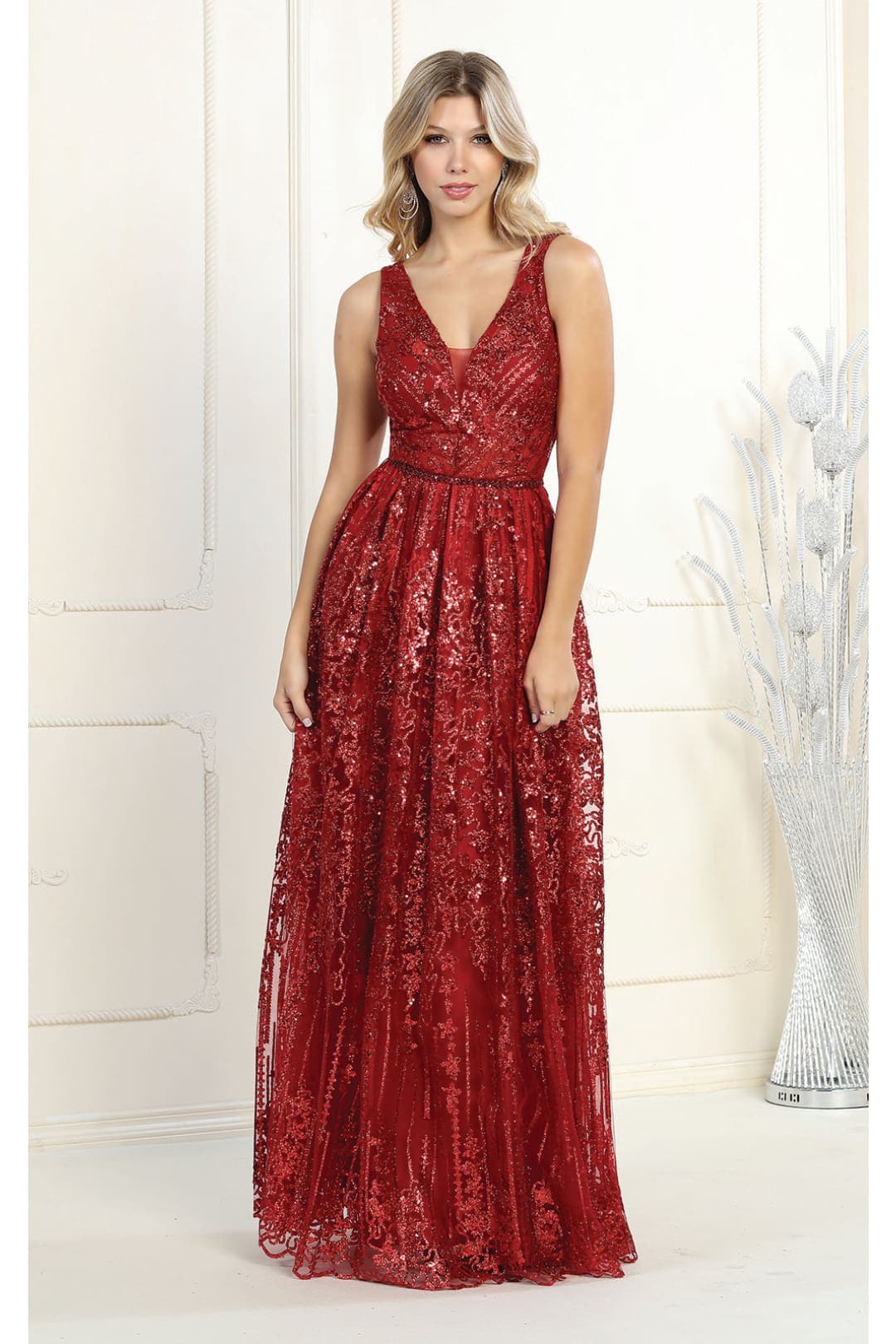 Sleeveless Glitter Prom Dress Long A-line Formal Evening Gown