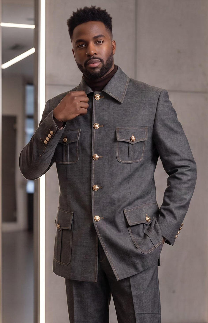 Pronti Leisure Jacket Suit 2 Piece Black Denim Style BP8104