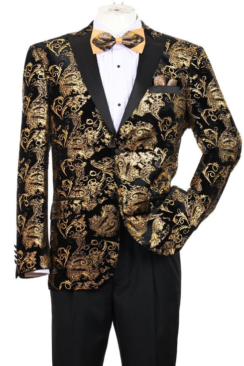 VELVET FLORAL PAISLEY MEN'S TUXEDO JACKET - MODERN FIT, RED & BLACK