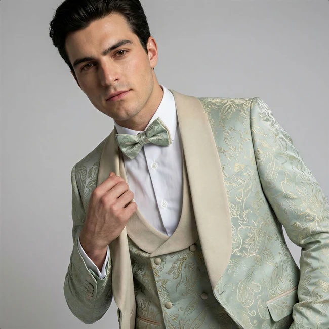 Sage Floral Shawl Lapel Tuxedo Set – Wedding and Prom