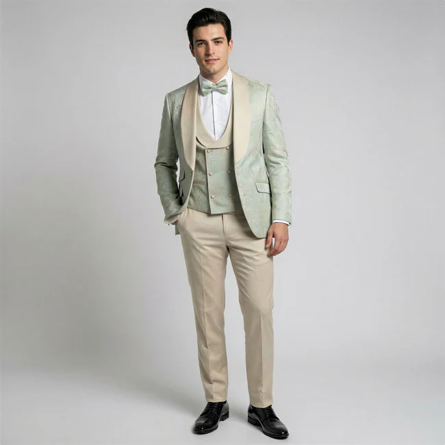 Sage Floral Shawl Lapel Tuxedo Set – Wedding and Prom