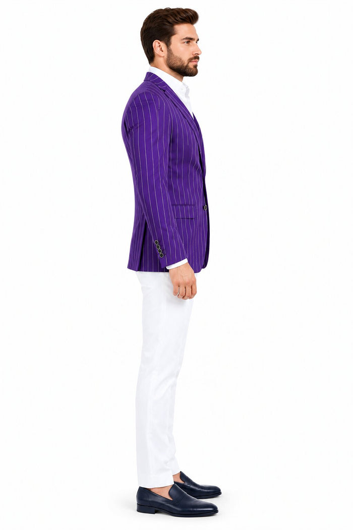 Purple Pinstripe Blazer With White Pants - Suit - Party Blazer