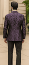Purple double-breasted jacket with rough streak pattern and satin finish. Peak lapels, tailored fit, structured back, and two vents complete the design.
