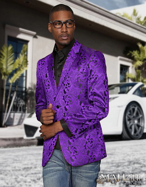 Purple Paisley Jacket Mens Black & Purple Paisley Party Blazer - AlbertoNardoniStore