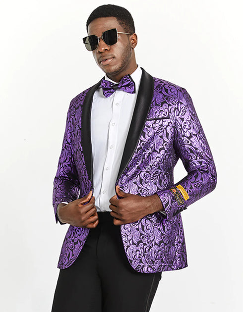 Purple Paisley Jacket Mens Black & Purple Paisley Prom Tuxedo Smoking Jacket - AlbertoNardoniStore