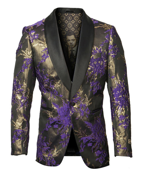 Purple Paisley Jacket Mens Empire Purple Floral Shawl Dinner Jacket - AlbertoNardoniStore