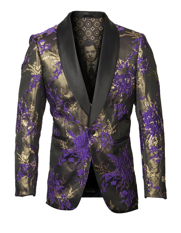 Purple Paisley Jacket Mens Empire Shawl Blazer in Purple & Gold - AlbertoNardoniStore