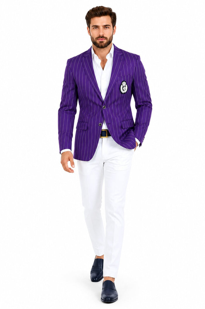 Purple Pinstripe Blazer With White Pants - Suit - Party Blazer