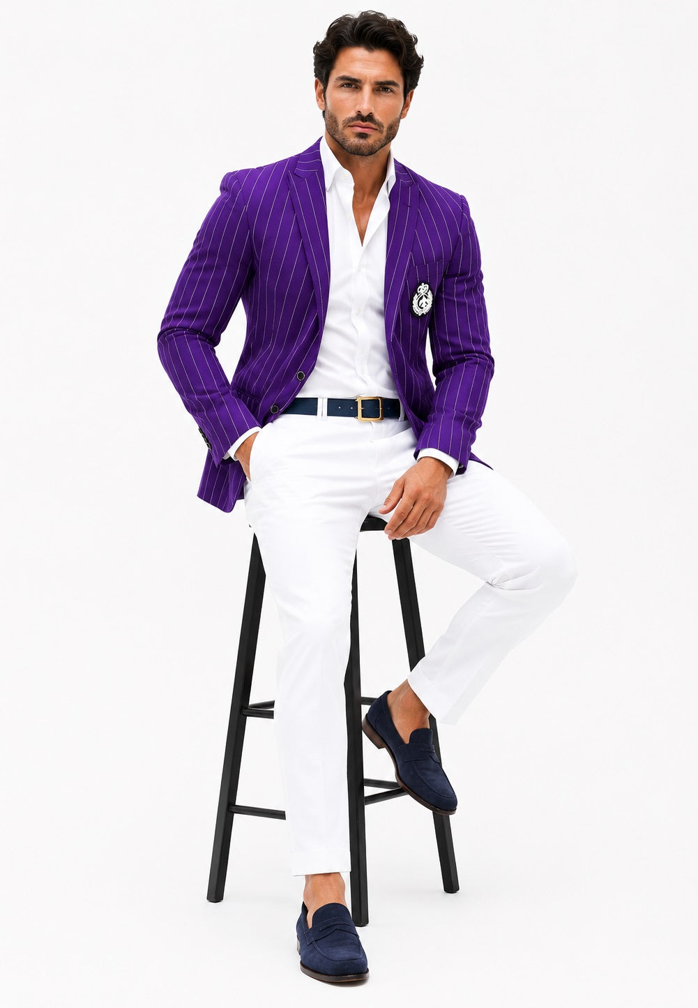 Purple Pinstripe Blazer With White Pants - Suit - Party Blazer