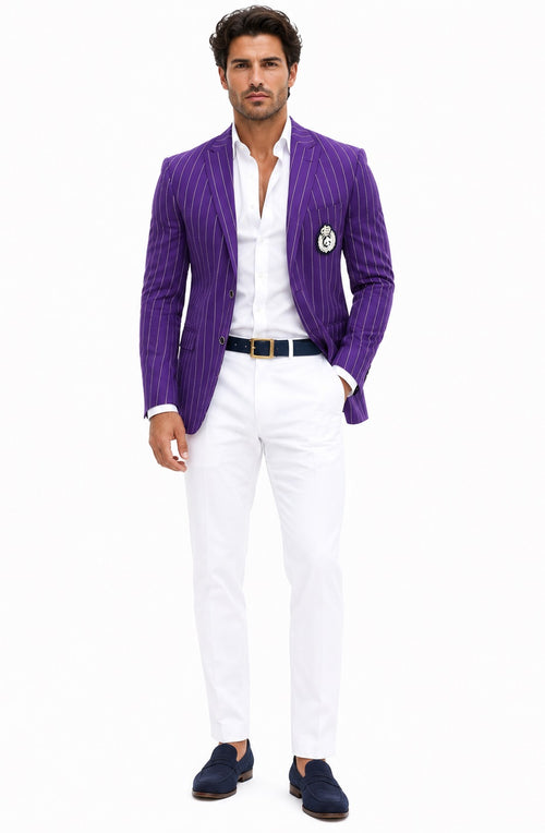 Purple Pinstripe Blazer With White Pants - Suit - Party Blazer