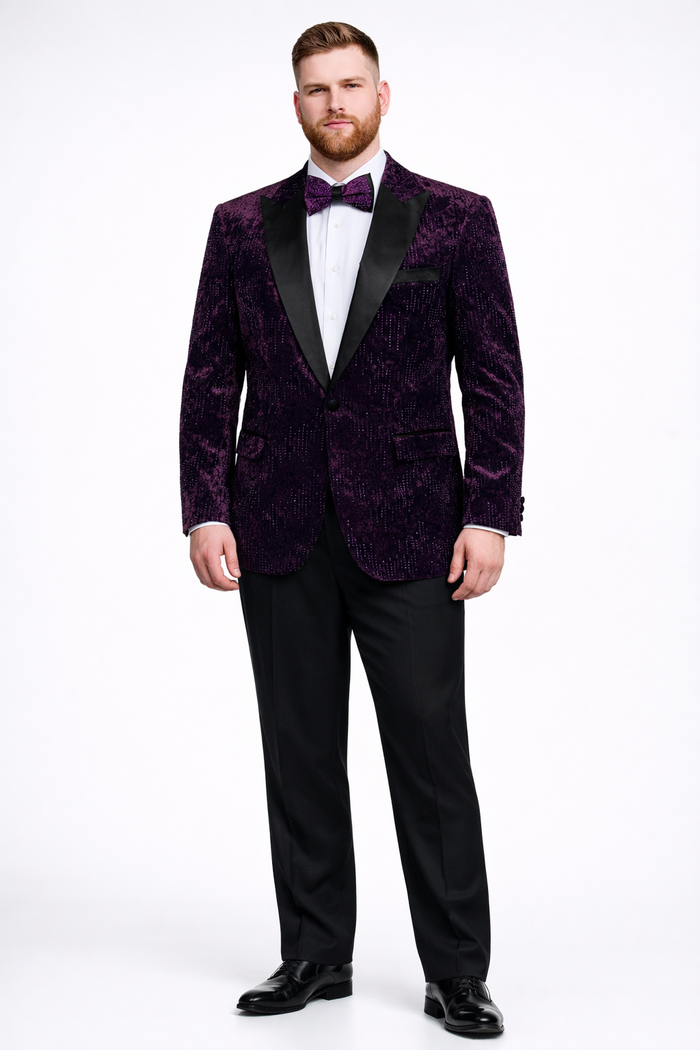 Men’s Designer Purple Velvet Studded Tuxedo Jacket – Formal Prom and Wedding Wear