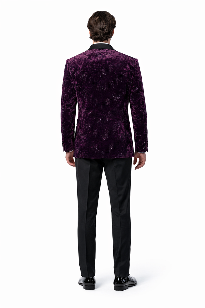Men’s Designer Purple Velvet Studded Tuxedo Jacket – Formal Prom and Wedding Wear