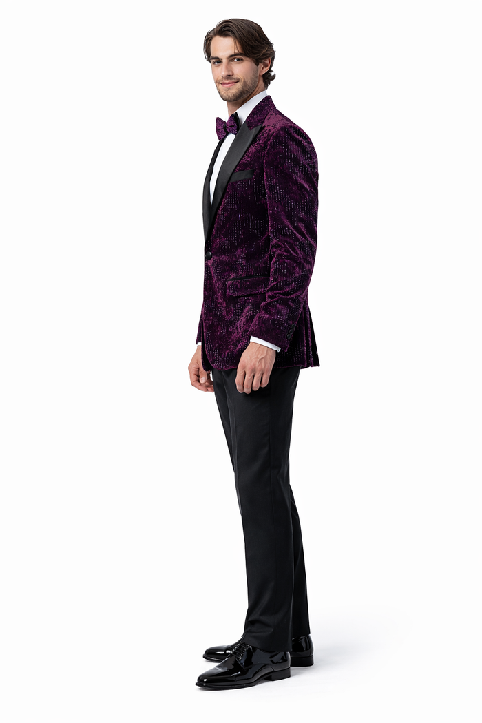 Men’s Designer Purple Velvet Studded Tuxedo Jacket – Formal Prom and Wedding Wear