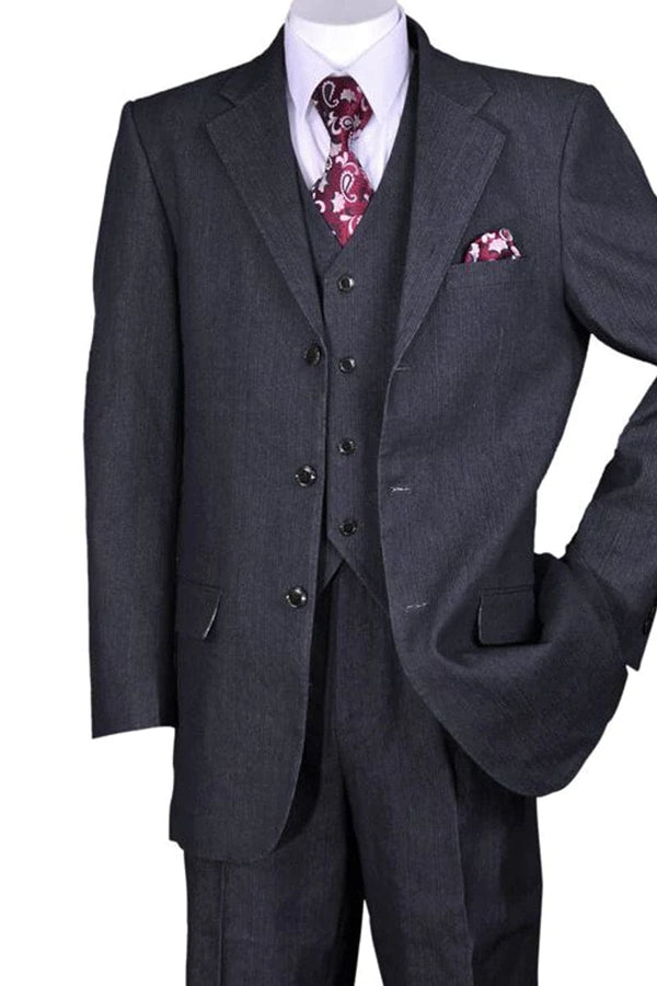 "Black Denim Jeans 3-Button Vested Suit for Men"