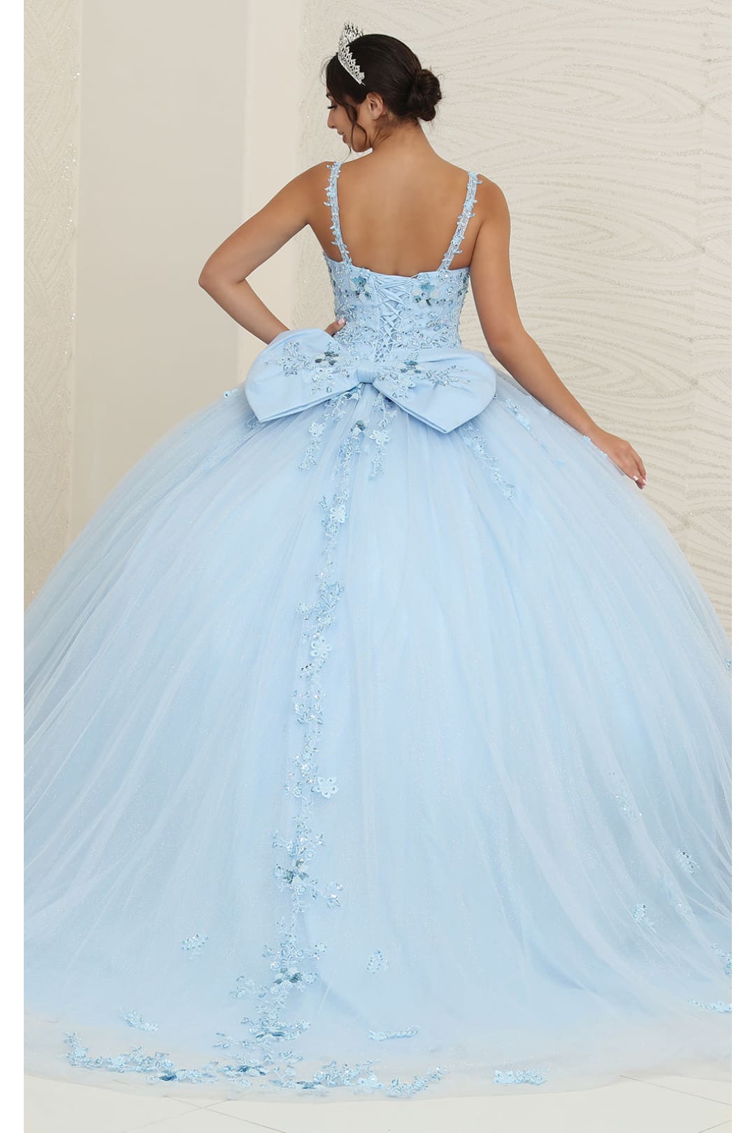 Quinceanera Dress Ball Gown in Mesh Glitter Bow Train by Layla K LK174