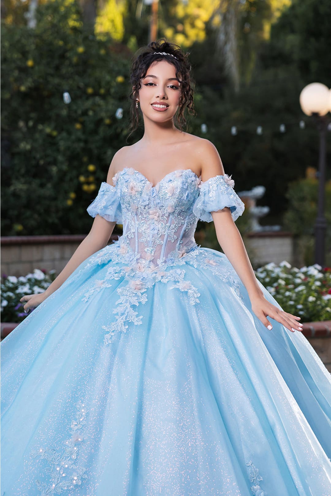 Quinceanera Dress Prom Ball Gown Floral Fitted Corset Glitter by LK245