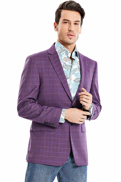 Magenta Windowpane Plaid Sport Coat - Men's Regular Fit Two-Button Blazer