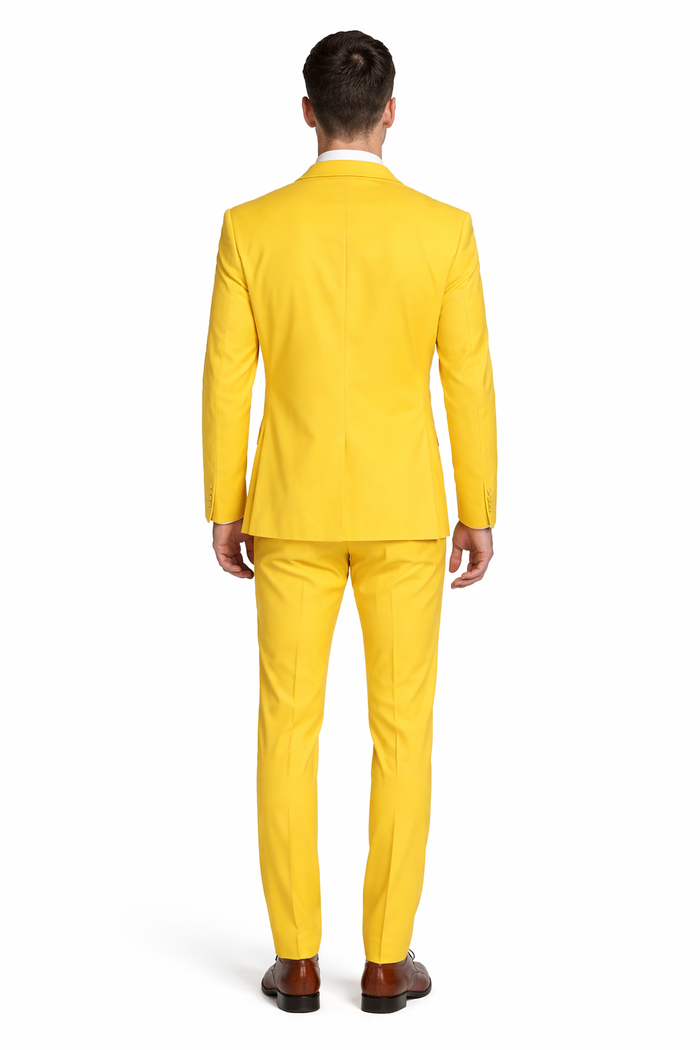 Radiant Golden Bloom Mens 3-Piece Suits with Floral Peak Lapel