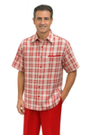 Mens Textured Plaid Walking Suit in red/offwhite by Dreams by Zacchi – 2 Piece Leisure Outfit with matching shirt and pant -$99