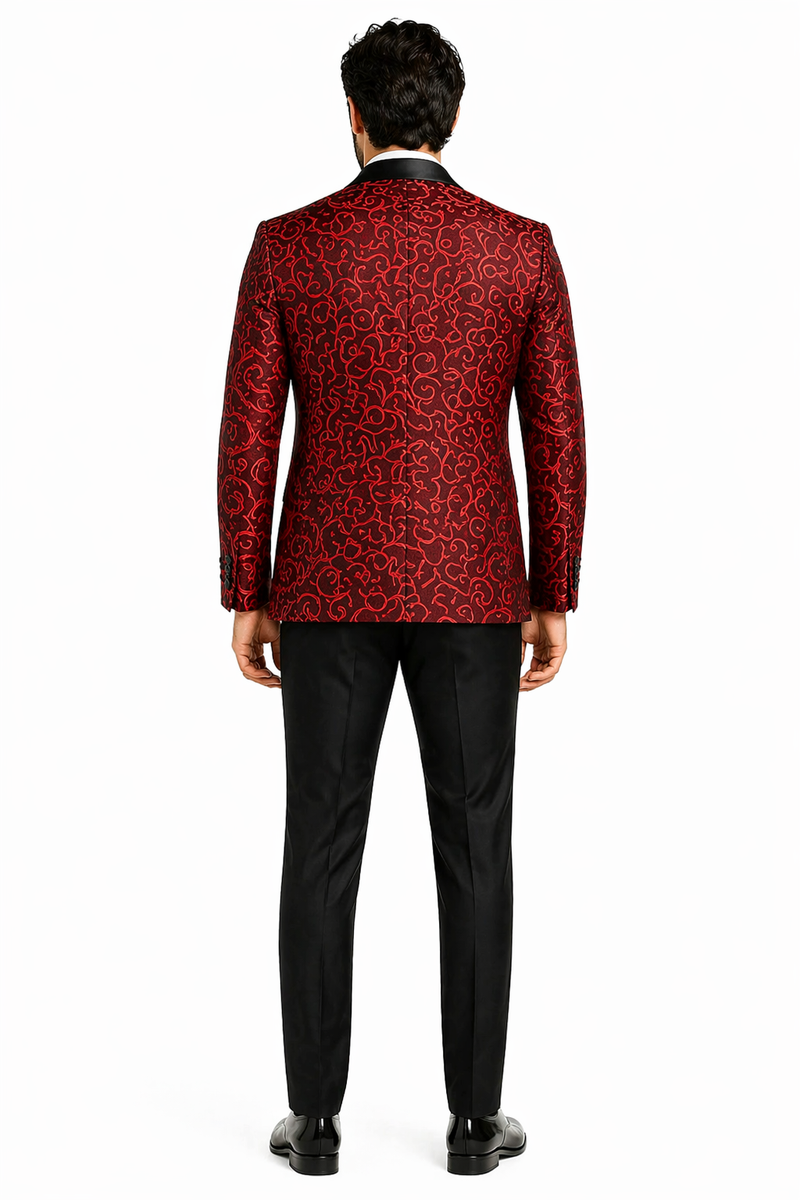 Red and Tuxedo Black Suit â€“ Mens Formal Blazer with Satin Shawl Lapel