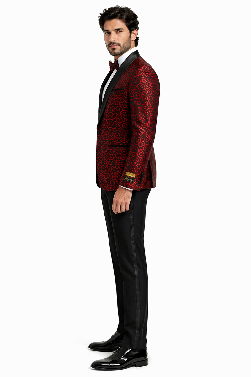 Red and Tuxedo Black Suit â€“ Mens Formal Blazer with Satin Shawl Lapel