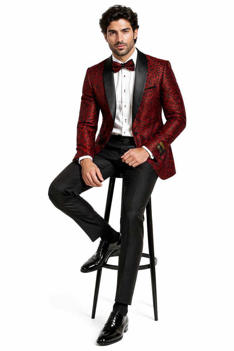 Red and Tuxedo Black Suit â€“ Mens Formal Blazer with Satin Shawl Lapel