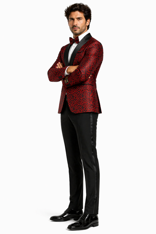 Red and Tuxedo Black Suit â€“ Mens Formal Blazer with Satin Shawl Lapel