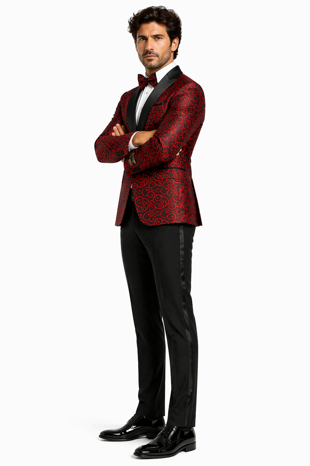 Red and Tuxedo Black Suit â€“ Mens Formal Blazer with Satin Shawl Lapel