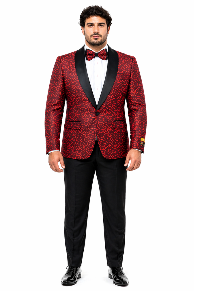 Red and Tuxedo Black Suit â€“ Mens Formal Blazer with Satin Shawl Lapel