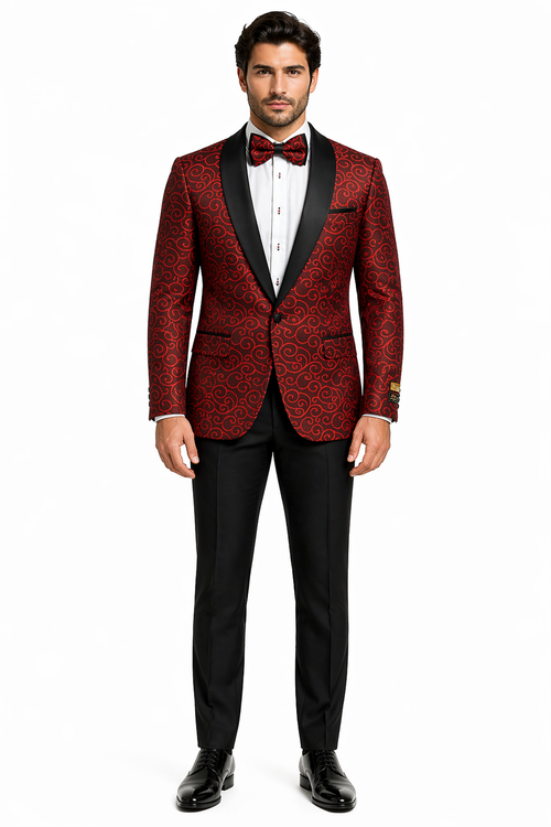 Red and Tuxedo Black Suit â€“ Mens Formal Blazer with Satin Shawl Lapel