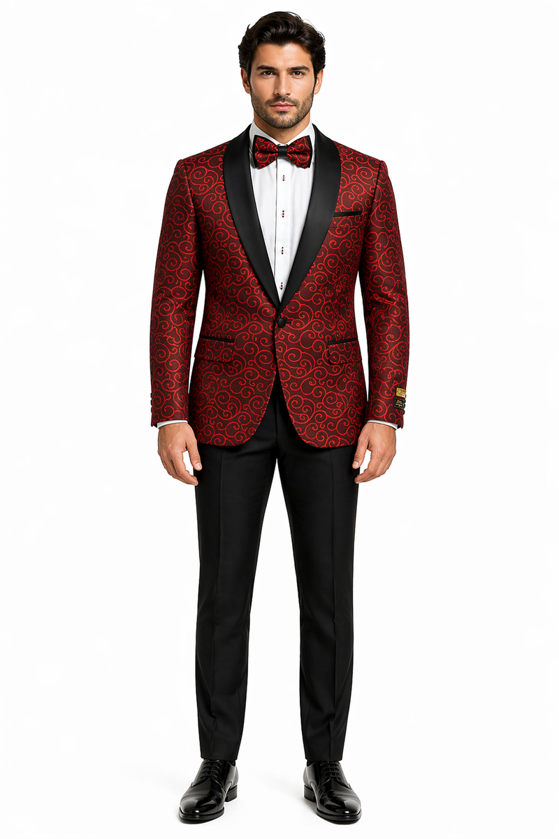 Red and Tuxedo Black Suit â€“ Mens Formal Blazer with Satin Shawl Lapel
