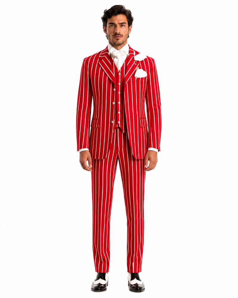 Light Red and White Pinstripe Zoot Suit - Gangster 1920s Pinstripe Suit - Mens  Fashion Suit