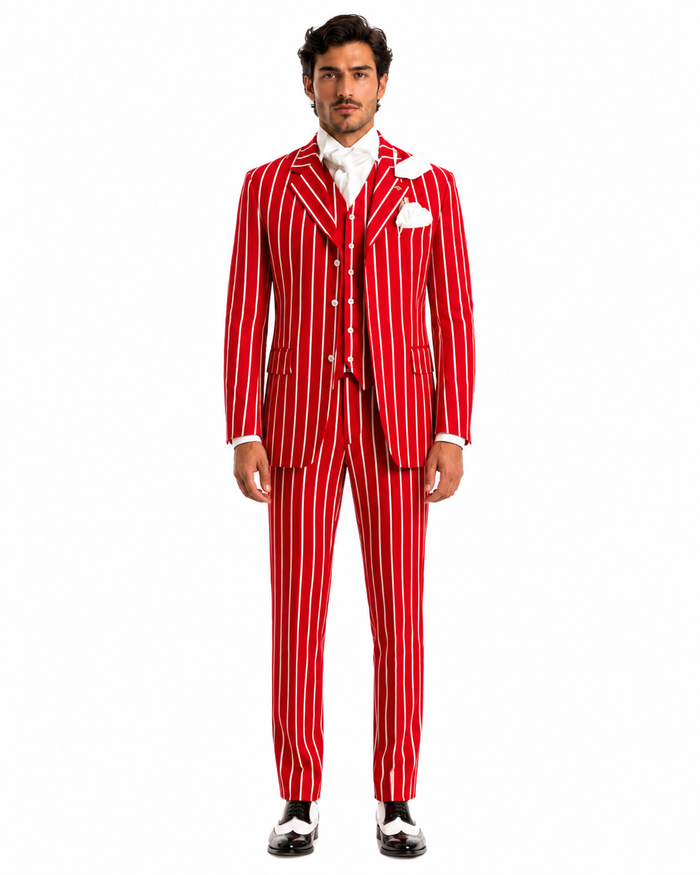 Red and White Pinstripe Zoot Suit - Gangster 1920s Pinstripe Suit - Mens  Fashion Suit