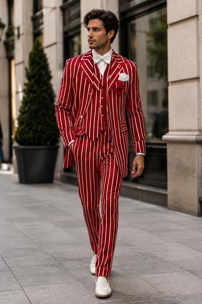 Light Red and White Pinstripe Zoot Suit - Gangster 1920s Pinstripe Suit - Mens  Fashion Suit