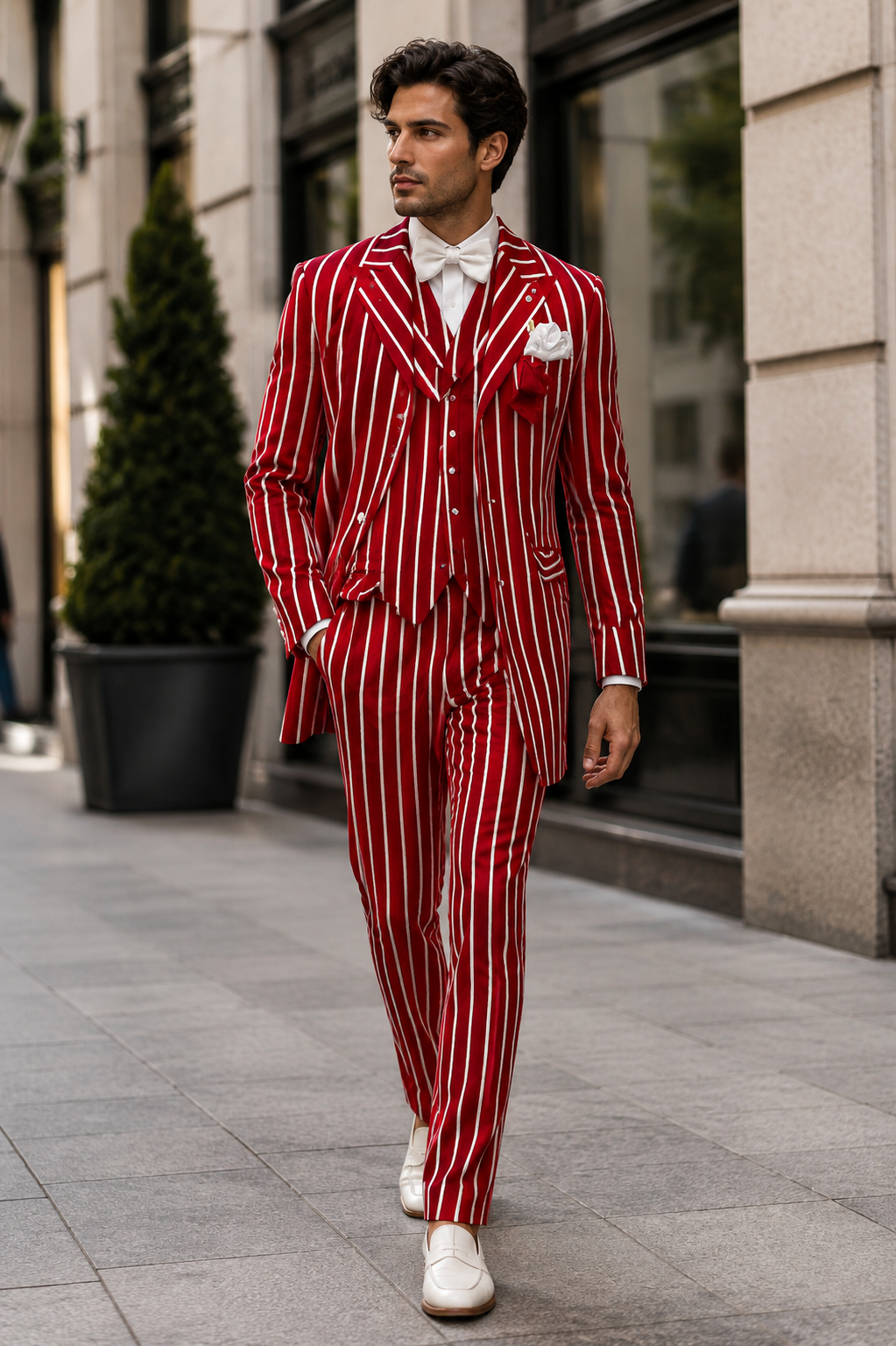 Light Red and White Pinstripe Zoot Suit - Gangster 1920s Pinstripe Suit - Mens  Fashion Suit