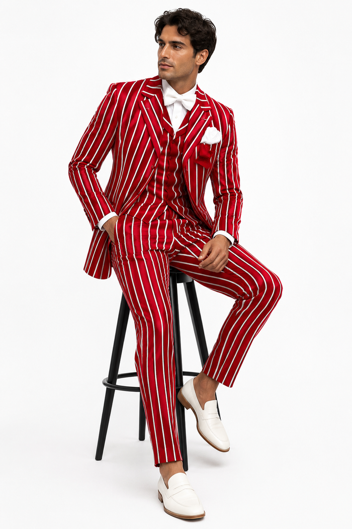 Light Red and White Pinstripe Zoot Suit - Gangster 1920s Pinstripe Suit - Mens  Fashion Suit