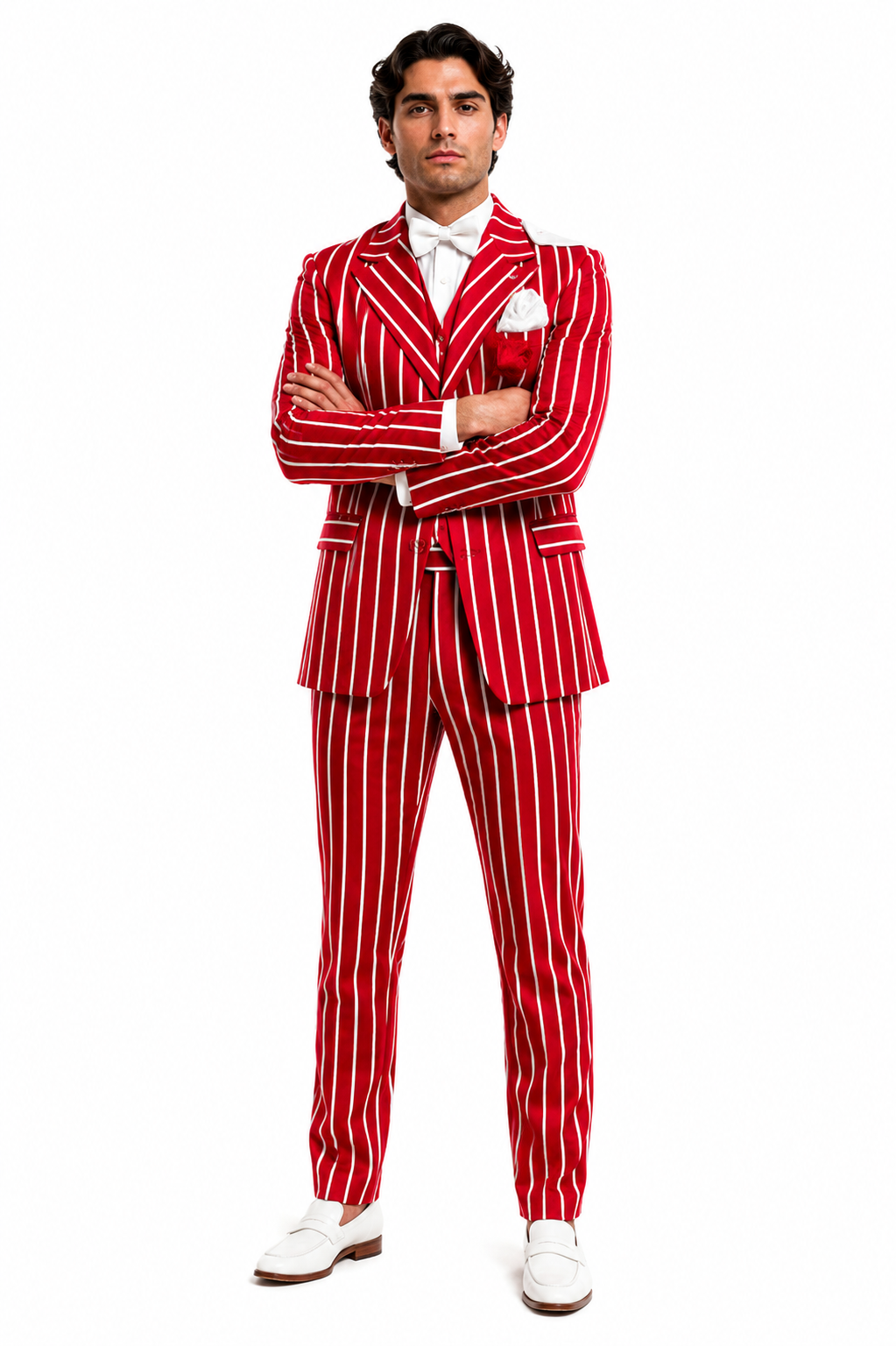 Light Red and White Pinstripe Zoot Suit - Gangster 1920s Pinstripe Suit - Mens  Fashion Suit