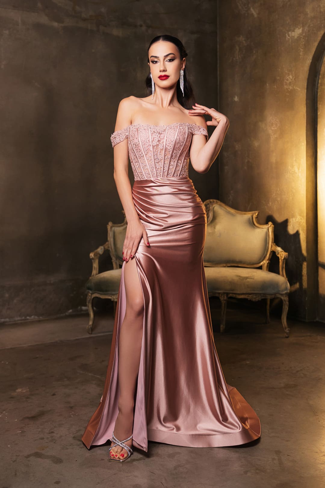 Red Carpet Dress Off Shoulder Sequin Formal Gown By May Queen MQ2146