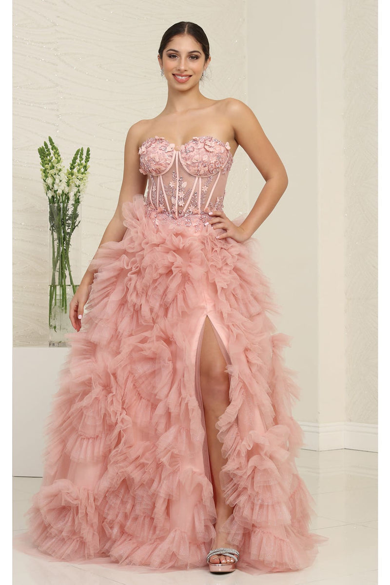 Red Carpet Dress Strapless A-Line High Slit Gown By