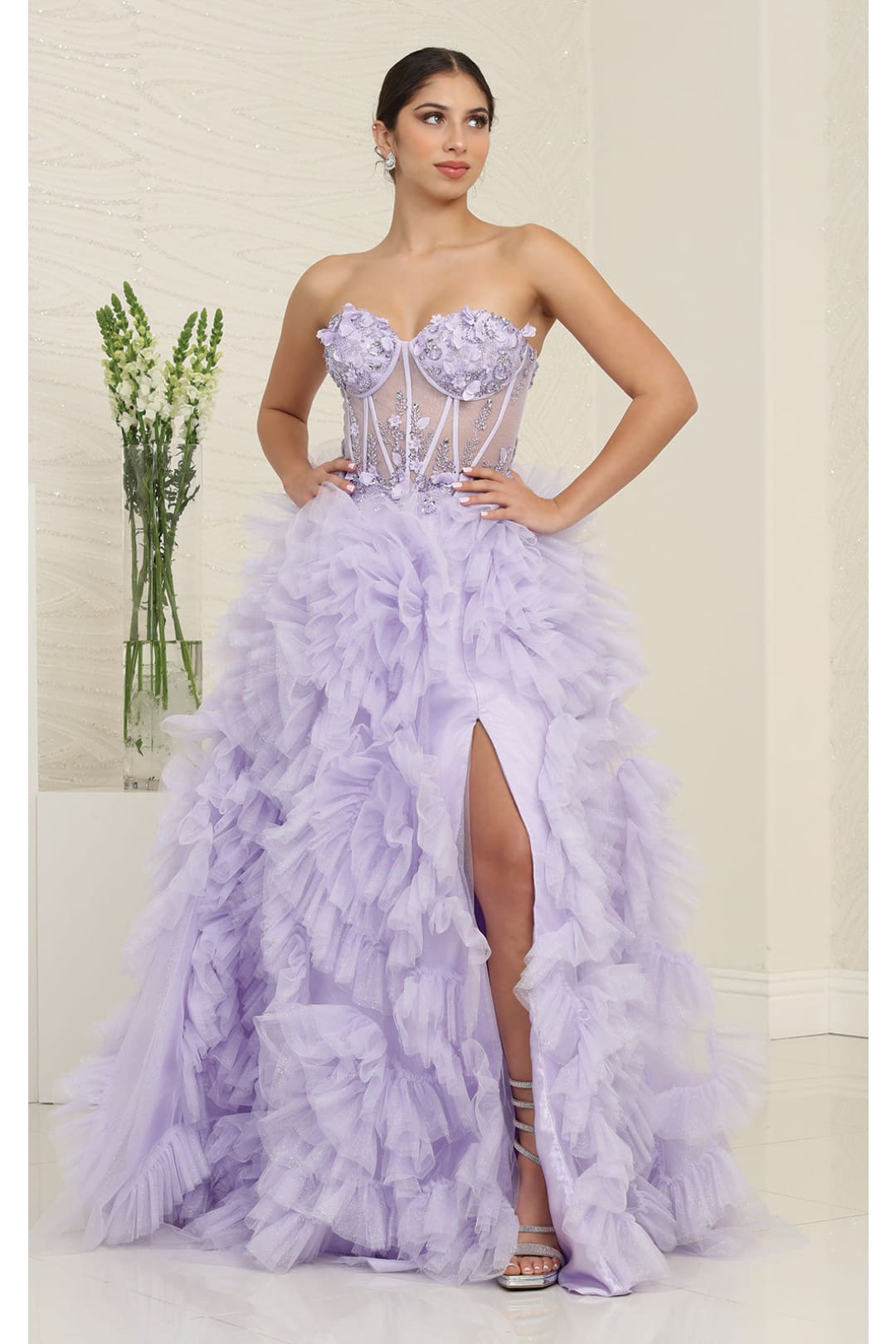 Red Carpet Dress Strapless A-Line High Slit Gown By