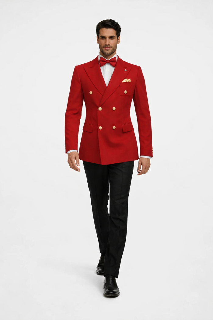 Red Double Breasted Sport Coat - Velvet Blazer