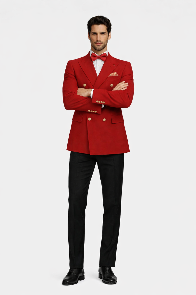 Red Double Breasted Sport Coat - Velvet Blazer