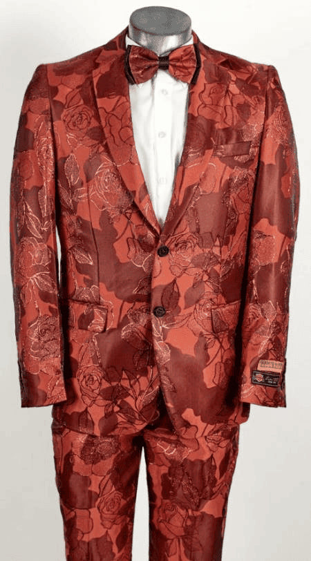 Red Floral Suit - Red Floral Blazer - Red Floral Tuxedo - AlbertoNardoniStore