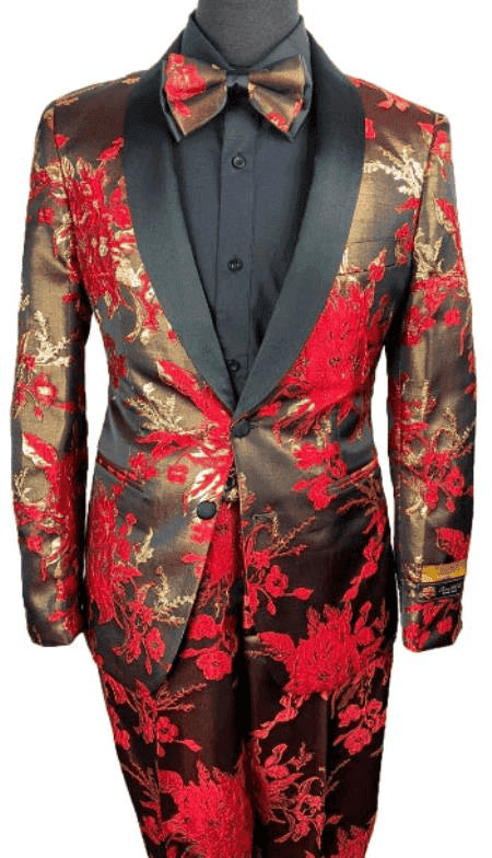 Red Floral Suit - Red Floral Blazer - Red Floral Tuxedo - AlbertoNardoniStore