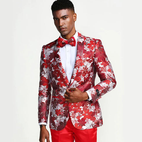 Red Floral Tuxedo Jacket Slim Fit - AlbertoNardoniStore