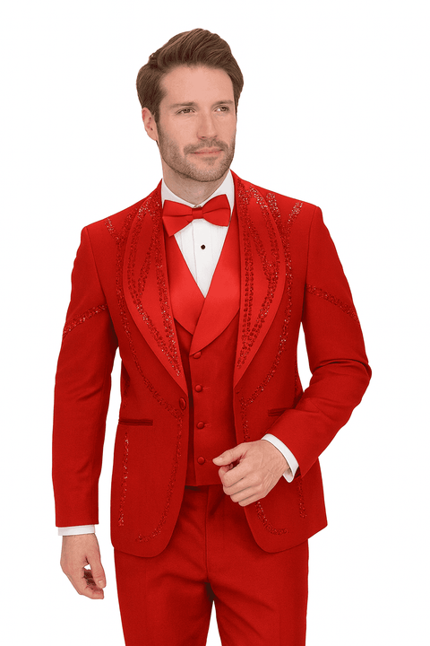 Italian Red Wool 3-Piece Modern Fit Tuxedo