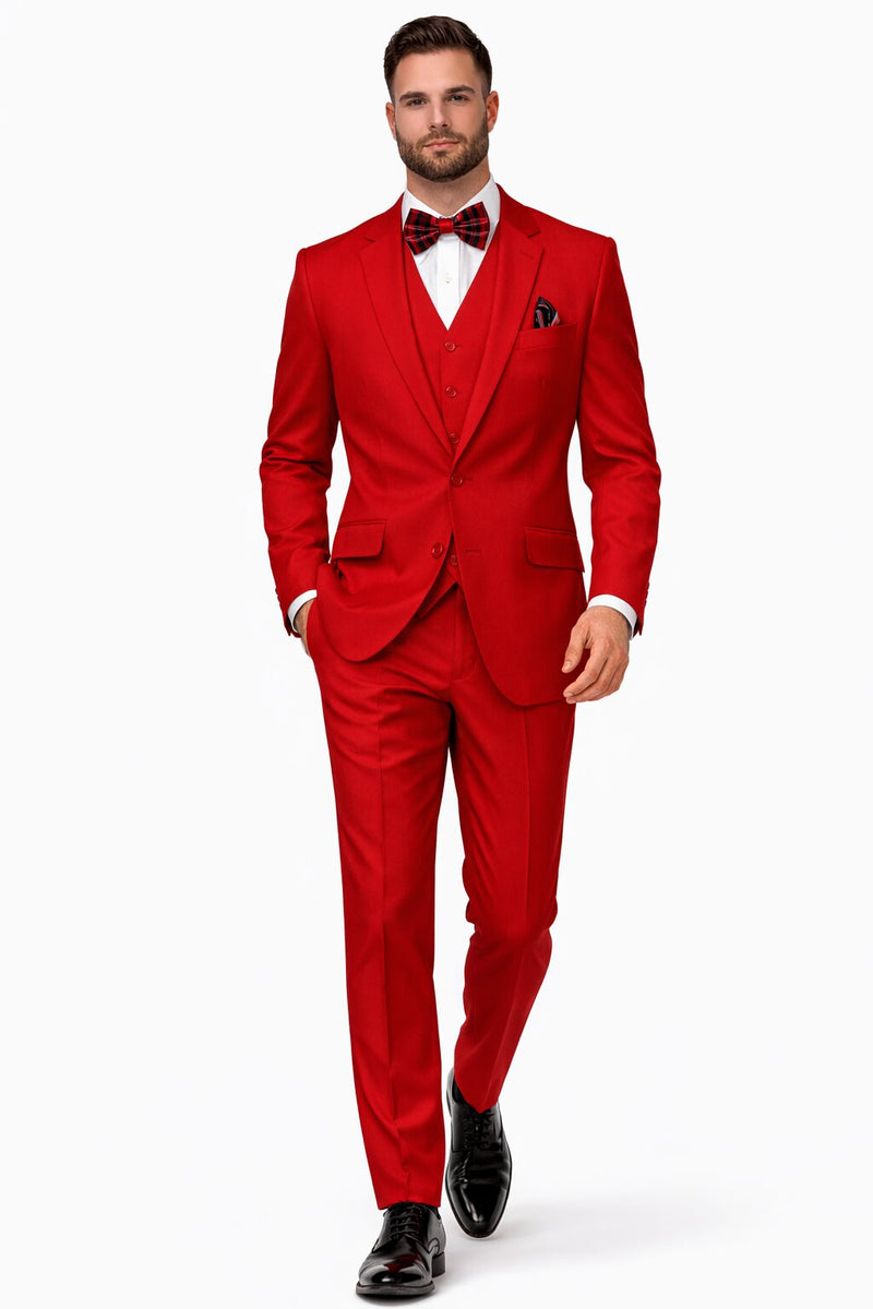 Mens 2 Button Modern Fit 3-Piece Suit in Red – Vested Formal Suit